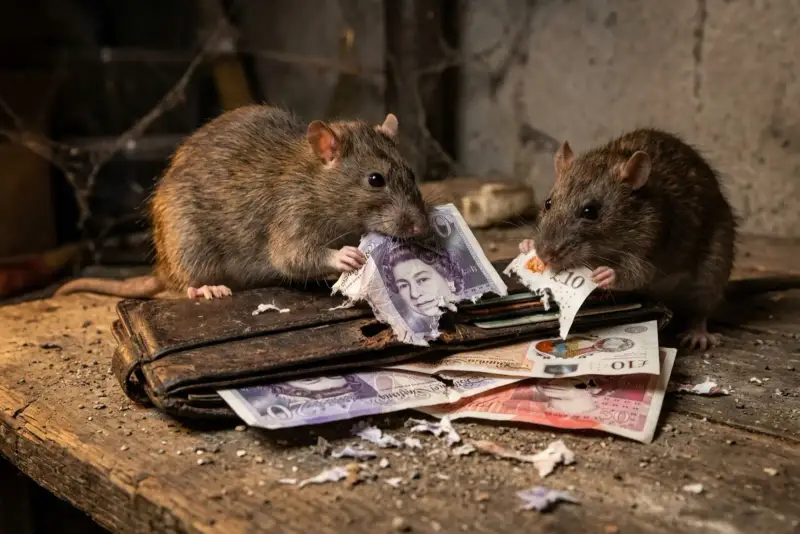 Rats on banknotes, illustrating rat control costs in London